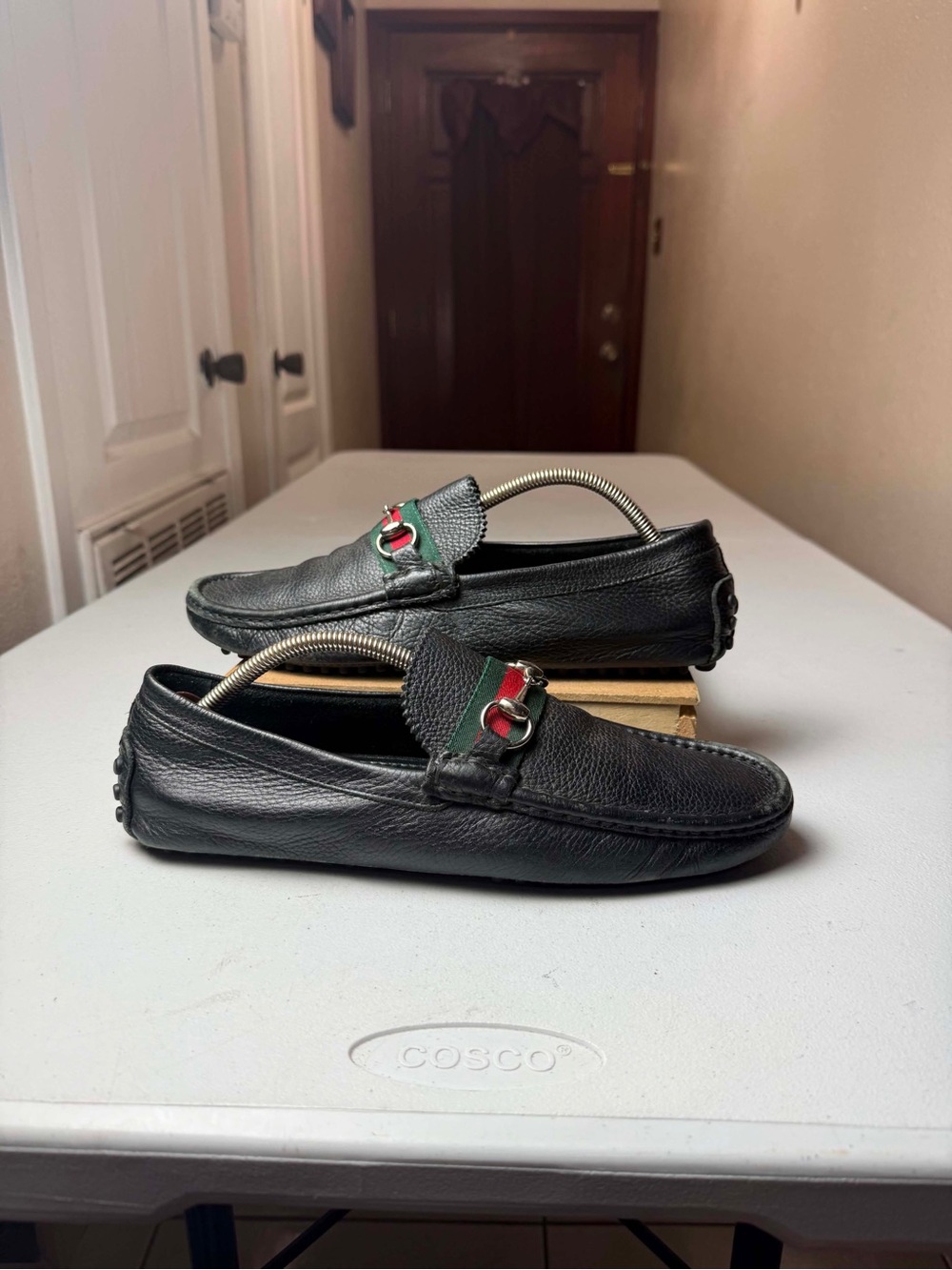 500 By Gucci Black Leather Horsebit Web
Detail Driver Loafers Sz 9 G / US 10
